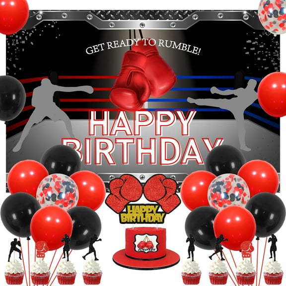 Boxing Match Themed Birthday Party Decorations - Perfect for Boys, Kids, and Men - Party Decorations, Backdrop, Balloons, Cake Toppers, and More!