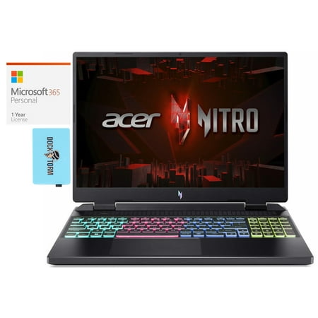Acer Nitro 16 Gaming/Entertainment Laptop (Intel i7-13620H 10-Core, 16.0in 165 Hz Wide UXGA (1920x1200), Win 11 Home) with Microsoft 365 Personal , Dockztorm Hub