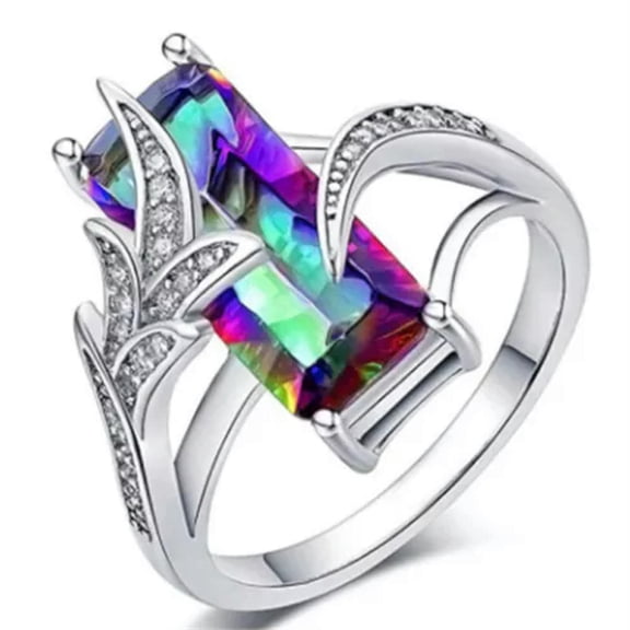 QQTDFG Fashion 925 Silver Jewelry Mystic Topaz Women Wedding Engagement Ring Size 6-10-White-8