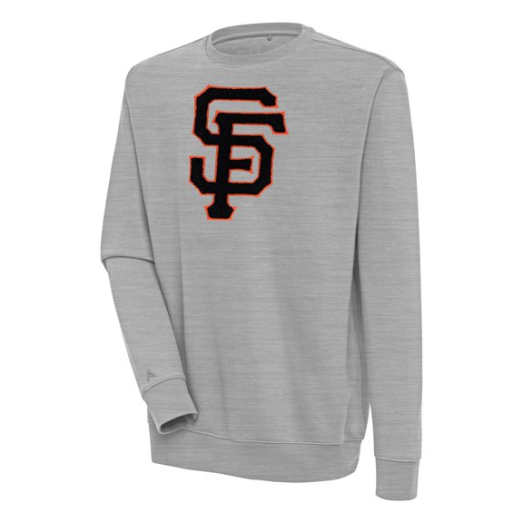 Men's Antigua Heather Gray San Francisco Giants Victory Crewneck Chenille Pullover Sweatshirt