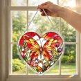 thumbnail image 5 of Yangka Heart Shaped Red Orange Butterfly Acrylic Puzzle Suncatcher, Floral Stained Glass Style Window Hanging, Bright Home And Garden Ornament, 5 of 7