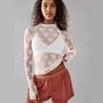 thumbnail image 2 of Women's Long Sleeve Mesh Top Mock Neck Sheer Blouse See Through Floral Lace Tops, 2 of 11