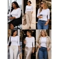 thumbnail image 6 of Women's Boat Neck 3/4 Sleeve T-Shirt, Cotton Modal Slim Fit Top, White, L, 6 of 8