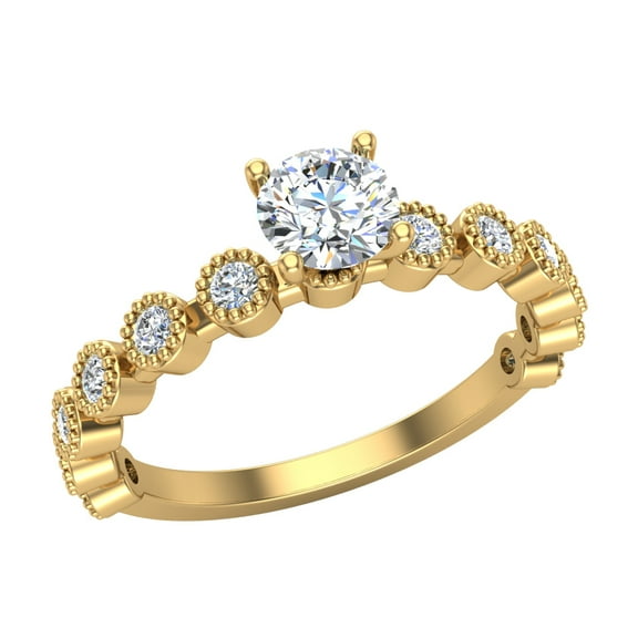 Milgrain Diamond Engagement Ring for Women Designer Round Diamond Ring 14K Gold 0.70 CT TW