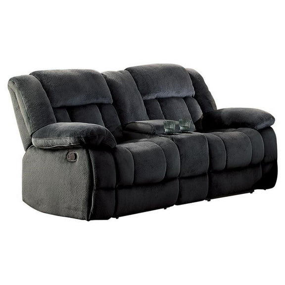 Pemberly Row Traditional Microfiber Double Glider Reclining Loveseat in Charcoal