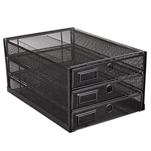 EXERZ Wire Mesh Desk Organizer 3 Drawer Sorter - Black