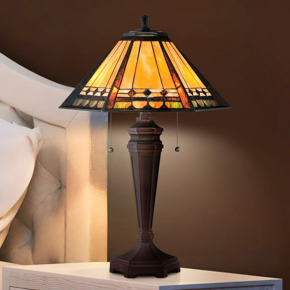 Luxury Mediterranean Tiffany Table Lamp, Large Size: 23.5''H x 16''W, with Western Style Elements, Russet Bronze Finish, UQL7018 from the Copeland Collection by Urban Ambiance