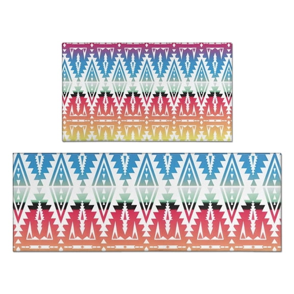 Rainbow Ethnic Pattern Kitchen Rugs Sets Of 2,Anti Fatigue Kitchen Mat Rugs Non Slip Washable,Decorative Kitchen Floor Mats for Kitchen,Sink,Laundry,17"x30" 17"x47"