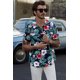 thumbnail image 2 of ABPHQTO Camisa de manga corta con botones y estampado de hojas florales de hombre de color negro, 2 of 5