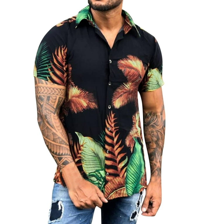 Men Classic Retro Shirts Fashion Men Spring Summer Casual Beach Printed  Patchwork Short Sleeve Top Blouse Shirts 