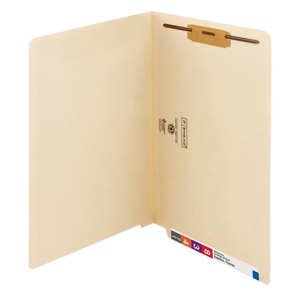 Smead End Tab Fastener File Folder, Shelf-MasterÂ® Reinforced Straight-Cut Tab, 1 Fastener, Legal Size, Manila, 50 per Box (37110)