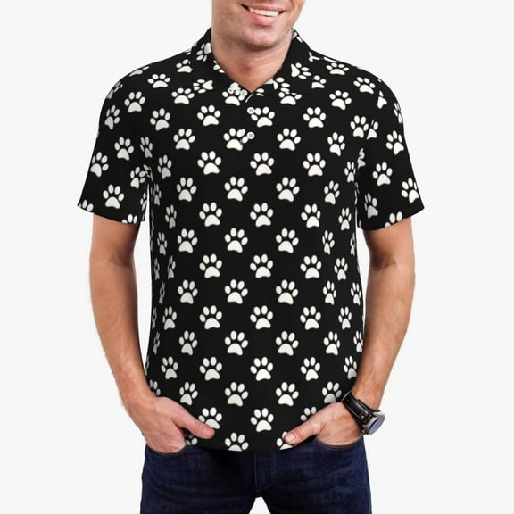 White Dog Paws Polo Shirt Pet Lover Casual Shirt Daily Vintage T-Shirts Men Short Sleeve T