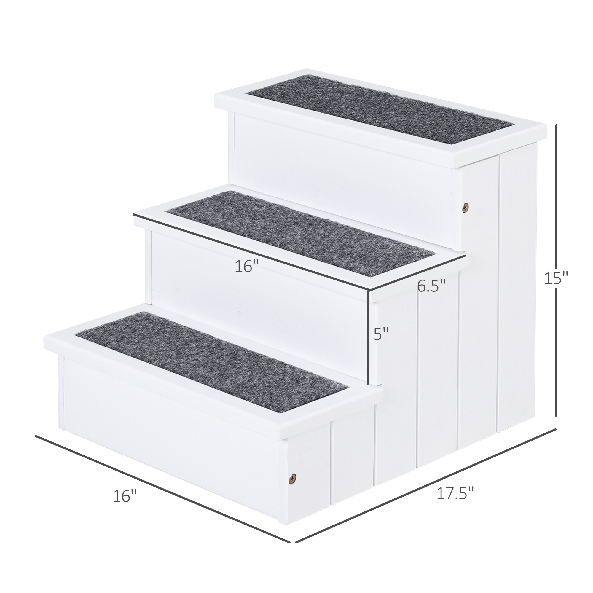 3 Step Wooden Carpeted Non Slip Pet Stairs Ramp for Cats and Small Dogs - White