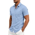 thumbnail image 5 of Stamzod Mens Shirts Casual Solid Short Sleeve Button Up Shirt Men Business Work Dress Shirts S-5Xl Light Blue S, 5 of 9