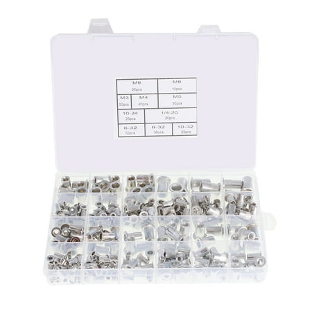 

findmall 300Pcs Aluminum Rivet Nut Kit Rivnut Nutsert Assort 150-Pack SAE & 150-Pack Metric Rivet Nuts