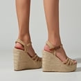 thumbnail image 6 of asdoklhq Platform Sandals Clearance,Women Shoes Casual Peep Toe High Wedge Heels Ankle Strap Roman Retro Rustic Straw Rope Sandals, 6 of 9