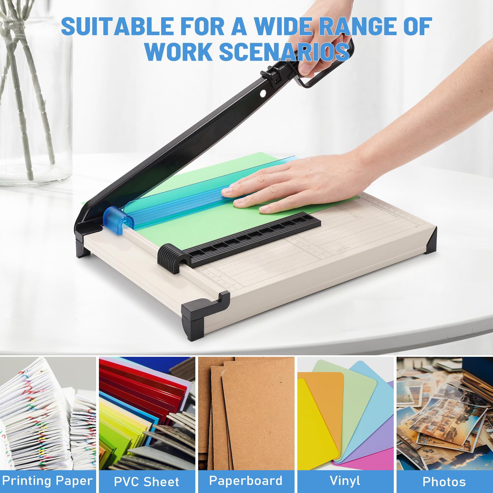 Paper Cutter, Paper Slicer with Safety Guard and Blade Lock,  Paper Cutters and Trimmers for Cardstock Cardboard ,12" Cut Length Guillotine Paper Cutter with 16 Sheet Capacity