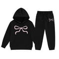 thumbnail image 2 of Toddler Girls Outfit Sets Athletic Cute Bow Graphic Hoodies And Sweatpants 2 Piece Girls Sweatsuit Casual Spring Fall Kids Sweat Suit Black 4-5Years, 2 of 4