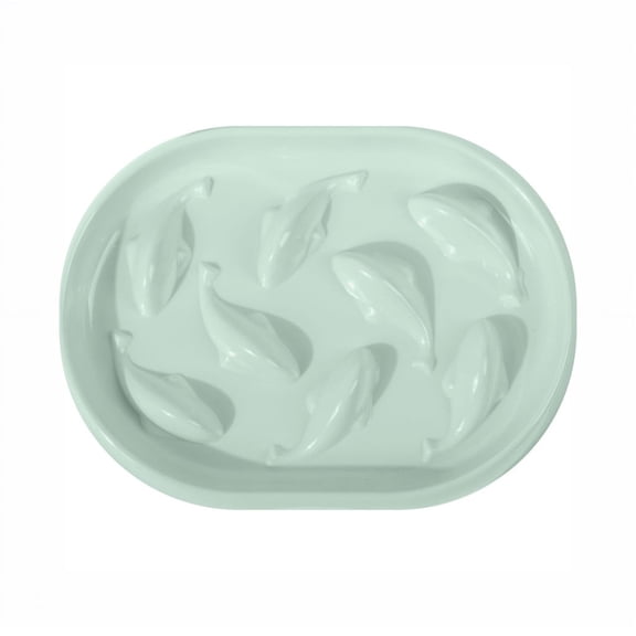MSBC Dishwasher Safe Habitat Mounted Regular Melamine Slow Feeder Bowl for Cats, Green Dolphin