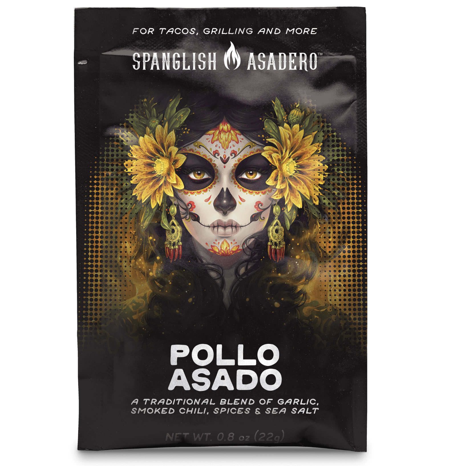 (5 pack) Spanglish Asadero Pollo Asado Seasoning Blend with Garlic, Smoked Chili, and Spices, 0.8 oz Packet