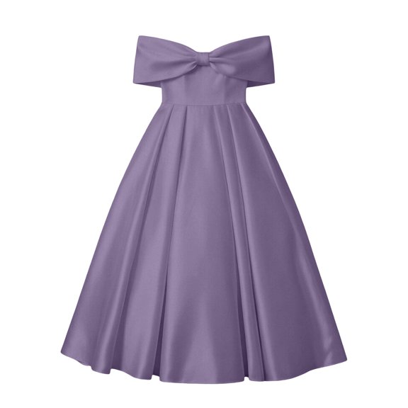 RUTAYY Teen Girls Dress Formal Off Shoulder Solid Color Big Bow Floor Length Gown Party Breathable Comfortable Classic Versatile Dresses