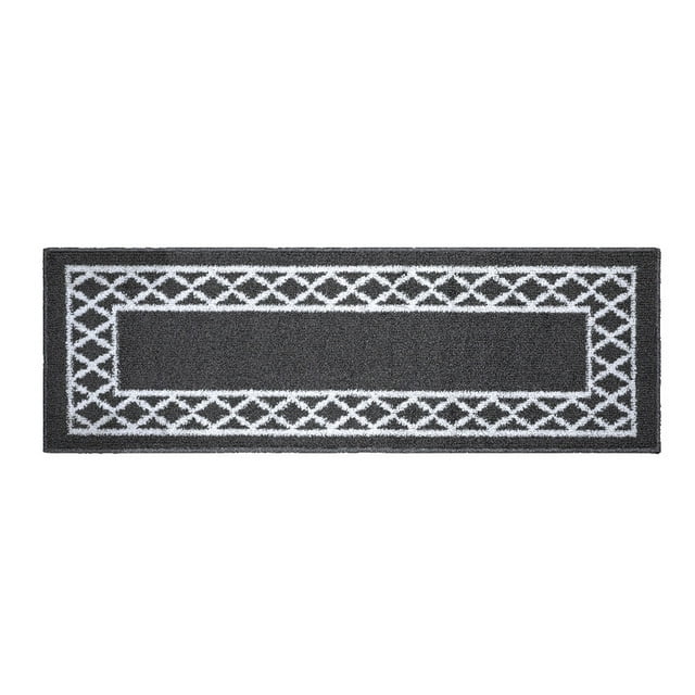 Marina Decoration Decor Luxury Non-Slip Rubber Backing Safety Soft Runner Area Carpet Floor Area Rug Indoor Interior Accent Decorative Mat, Charcoal Grey Color Moroccan Trellis Design, 20 x 60 Inch