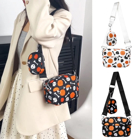 CAIXIA Travel Crossbody Bags For WomenLightweight Halloween Print Two-Piece Crossbody Bag, Portable Cell Phone Shoulder Messenger Purse
