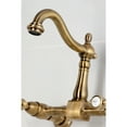 thumbnail image 3 of Kingston Brass KS1263BAL Heirloom Double-Handle Wall-Mount Bridge Kitchen Faucet, Antique Brass, 3 of 7