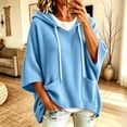 thumbnail image 5 of Inverlee Waffle Knit Short Sleeve Hoodies for Women Oversized Drop Shoulder Pullovers Pockets Solid Loose Casual Hooded Tops Sky Blue S-XXL, 5 of 9