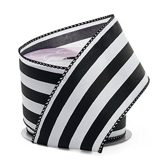 2.5" Wide Black and White Carnival Striped Wired Ribbon - 10 Yards (56109201)