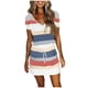 thumbnail image 2 of ICHUANYI ClearanceWomen Casual V-Neck Short Sleeve Bandage Stripe Printing Loose Dress(Blue, XL) ICHUANYI WER20232080503473, 2 of 5
