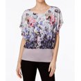 thumbnail image 1 of Joseph A Women Dolman-Sleeve Gray Floral Print Banded Hem Blouson Blouse Top L, 1 of 1