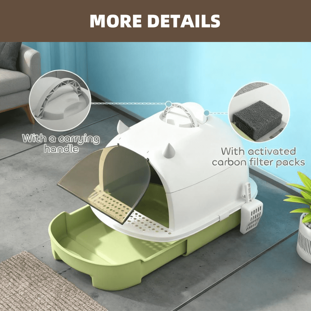 LUMAMIN Cat Litter Box, Cute Arched Litter Boxes with Lid, Scoop, Deodorizing Bags, Odor Control and Litter Retention Pedal for Cats under 10 lbs,  15.9" x 20.5" x 15.4" inches, Green White