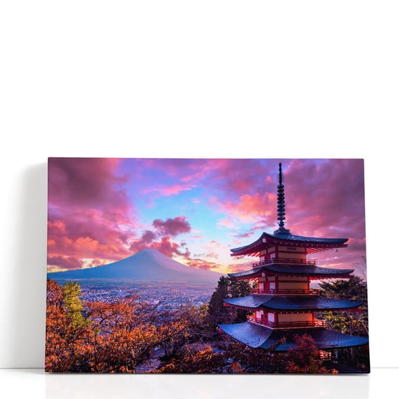 Buddhist Pagoda in Fujiyoshida, Japan - Wrapped Canvas Print Wall Art | 18" W x 12" H