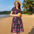 thumbnail image 4 of KLL Robe d'Été à Manches Courtes Rose Mix Léopard 2 pour Femmes, Plissée Ample Longueur Genou avec Poches, 4 of 6