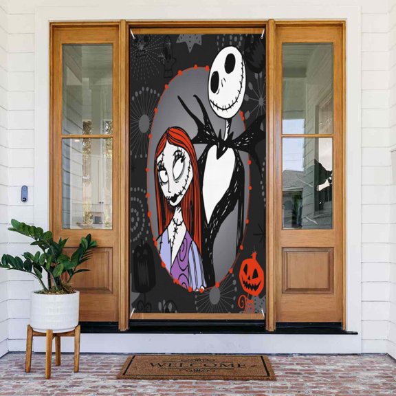 Door Cover Decorations The Nightmare Before Christmas Door Banner Porch Sign Banner For Indoor Outdoor Wall Home Party Supplies 72.8 x 35.4 Inch