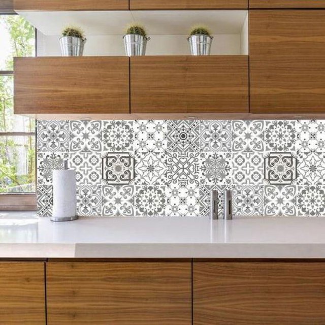 Sets Retro gray tile pattern stickers kitchen tile desk waterproof