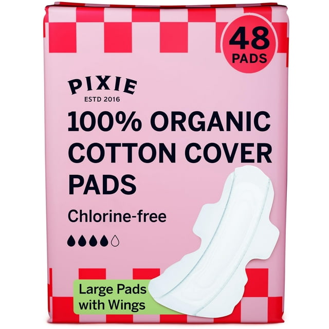 Almohadillas menstruales desechables Pixie de algodón orgánico, 48 unidades