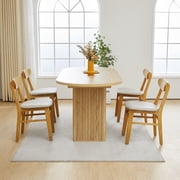 70.8 Inch Dining Table for 4-6 People, Oval Kitchen Table with Wood Strip Base, Modern Farmhouse Large Round Dining Room Tables for Kitchen Living Room (Natural)