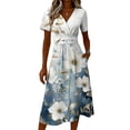 thumbnail image 5 of Minjewel Ladies Floral Casual Fashionable Short Sleeve V-Neck Dress for Spring Summer Women's Daily Casual Wear,White,3XL, 5 of 6