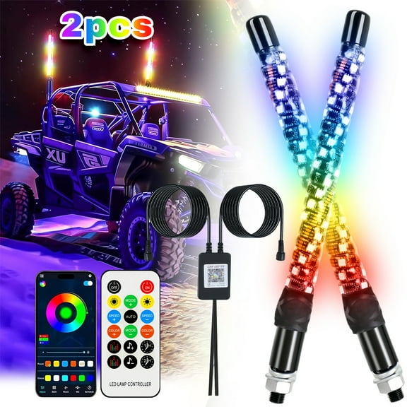 Welan 2 Pack 1ft Whip Lights for UTV ATV with App & Remote Control,Spiral RGB Chasing Lighted LED Fatty Whip Ligh(1FT 2pack)