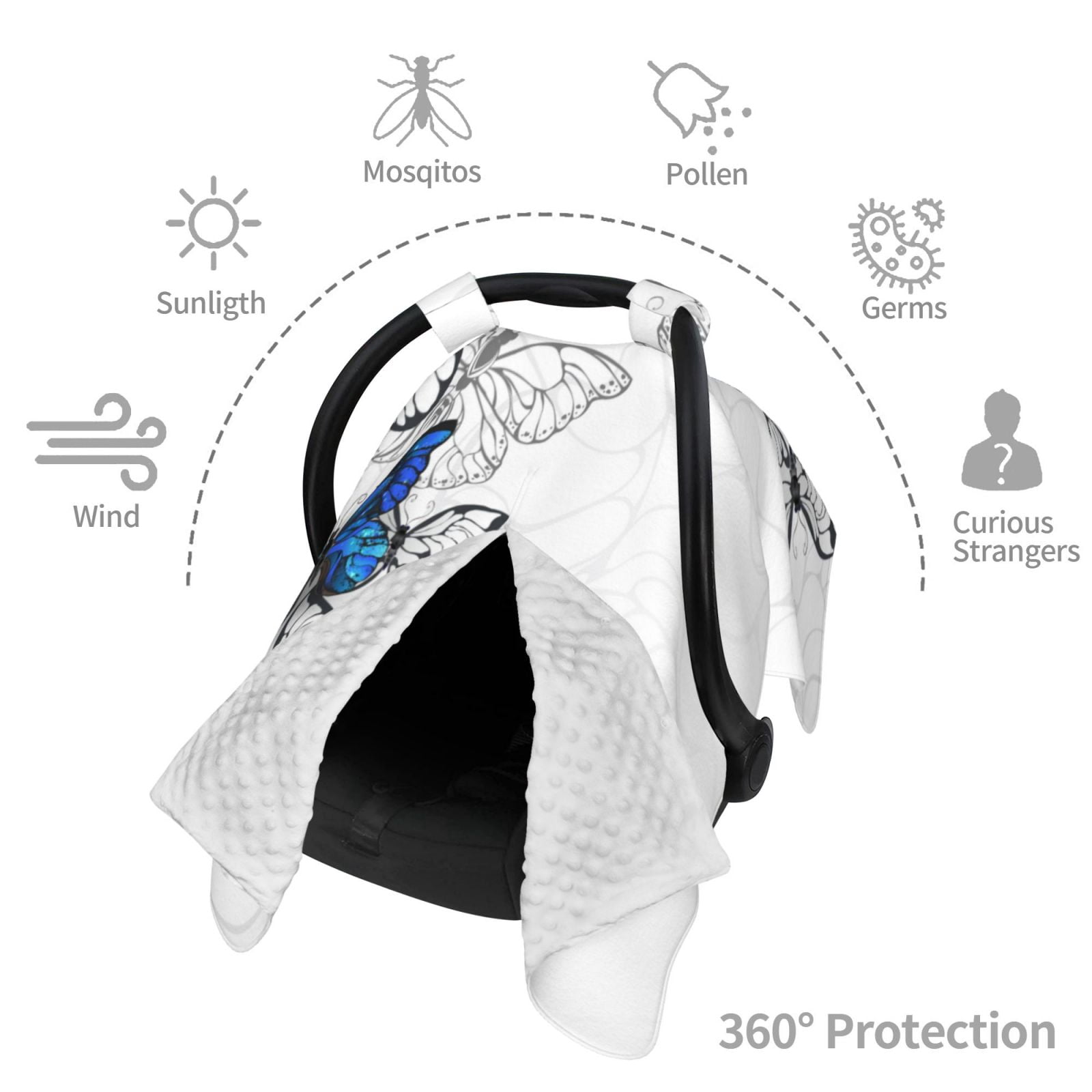 Naloa Blue Flying Butterflies Baby Car Seat Cover, Breathable Baby Carrier Cover, Multiuse Baby Carrier Cover & Nursing Breastfeeding Cover