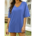 thumbnail image 3 of Fancyglim Womens Shirts Oversized Tunic Summer V Neck Half Sleeve Tee Blouse Blue S, 3 of 7