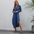 thumbnail image 3 of Fesfesfes Women Dress Casual Solid Turndown Neck Long Sleeve Loose Dress Fall Blouse Tops or, 3 of 8
