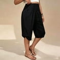 thumbnail image 4 of Women's Plus Size Soft Cotton Loose Cropped Pants, Mid Waist Tummy Control Flattering Fit, Casual Comfortable Summer Tapered Leg Pull On Pants for Work Daily | TruHer,Black L, 4 of 8