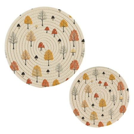 

Autumn Minimalist Trees Pattern Cotton Braided Potholders 2 Pack Heat-Resistant Pads 7.09 and 9.45