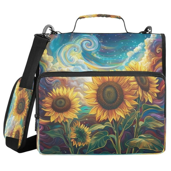 YAZAOO Zipper Binder trapper keeper Documents Organized Design Dreamy Sunflowers in Colorful Universe Printed
