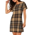 thumbnail image 4 of Ratiio khaki coffee plaid Print Women's Short-sleeved Nightdress - Casual A-line Sleeveless Sleepwear Dress for Summer, Comfortable and Breathable, 4 of 8