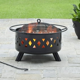 Titan 24 Inch Large Steel Cauldron Fire Pit With Spark Screen