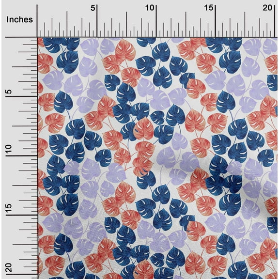 oneOone Cotton Poplin Twill Navy Blue Fabric Leaves Watercolor Dress Material Fabric Print Fabric By The Yard 56 Inch Wide